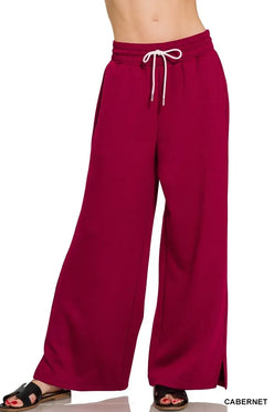 Zenana Scuba Drawstring Pants Cabernet - DAVERRI FASHIONS