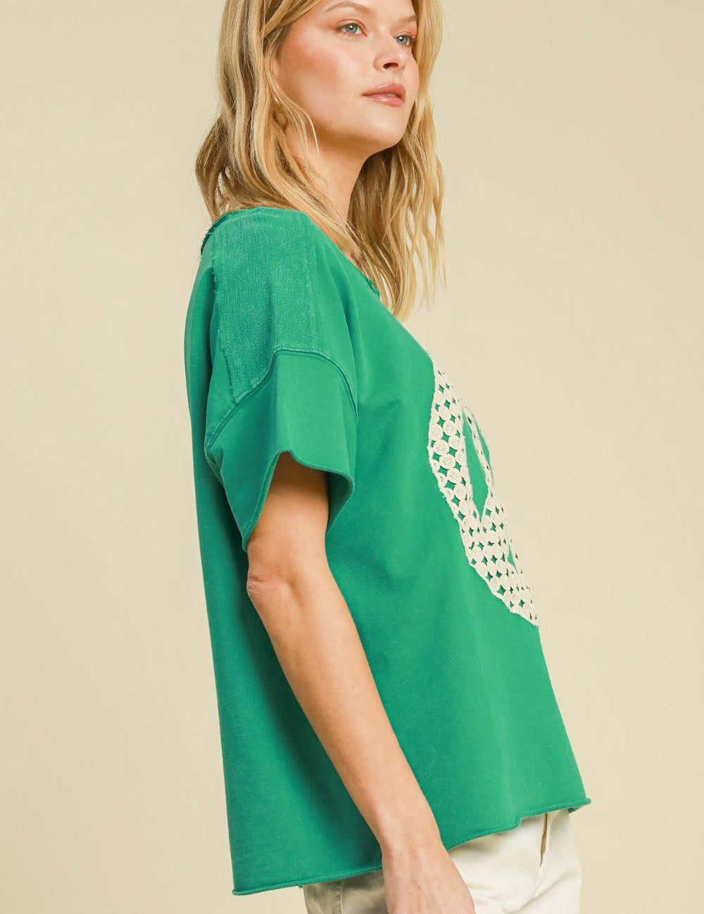 Umgee Full Size Mineral Wash T-Shirt with Lace Applique Plus Size | T-Shirts Daverri Fashions