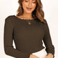 Lettuce Edge Round Neck Long Sleeve Top - DAVERRI FASHIONS