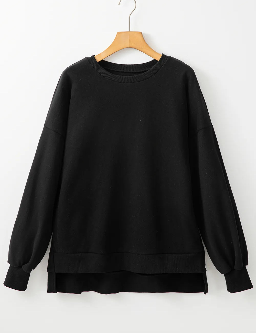Black Round Neck Long Sleeve Sweatshirt | Sweatshirts Daverri Fashions
