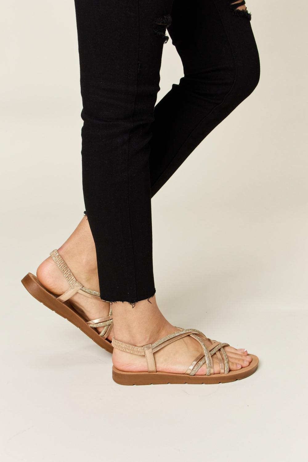 Rhinestone Crisscross Flat Sandals SANDALS
