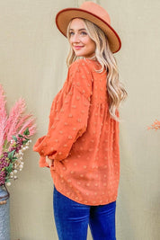 And The Why Swiss Dot V Neck Balloon Sleeve Woven Blouse | Daverri Fashions