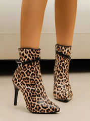Leopard Print Point Toe Stiletto Boots | Boots Daverri Fashions