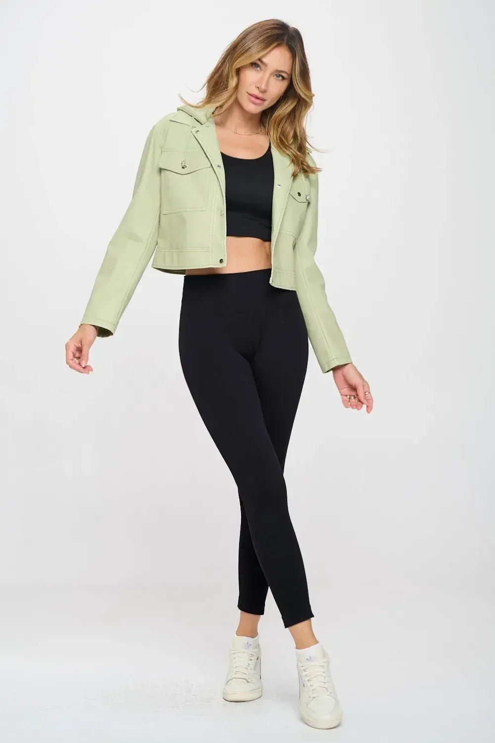 Coalition LA Snap Down Cropped Hooded Jacket - DAVERRI FASHIONS