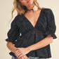 Aemi + Co Eyelet Embroidered V-Neck Half Sleeve Peplum Blouse Blouses