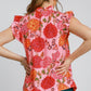 Umgee Full Size Floral Print Ruffled Cap Sleeve Blouse Plus Size Blouses