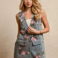 BiBi Floral Print Washed Denim Long Rider Vest - DAVERRI FASHIONS