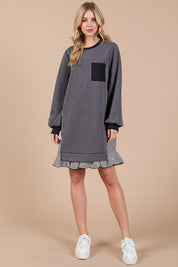 Ces Femme Striped Patchwork Round Neck Terry Sweatshirt Dress