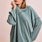 Teal ribbed oversized sweater with cowl neck in BiBi two-tone set