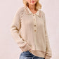 BiBi half button ribbed two tone beige knit sweater with collar