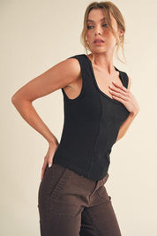 Aemi + Co Exposed Seam Ribbed Wide Strap Tank | Tank Tops Daverri Fashions