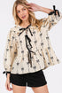 SAGE + FIG Bow Print Tie Front Babydoll Blouse - DAVERRI FASHIONS