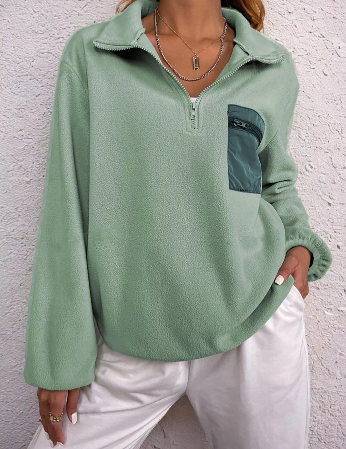 Sage Half Zip Dropped Shoulder Pullover | Sweatshirts Daverri Fashions