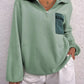 Half Zip Dropped Shoulder Pullover - DAVERRI FASHIONS
