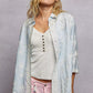 Light blue embroidered lace floral collared shirt with scalloped edges