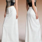 White high-waisted wide-leg Raw Hem Maxi Denim Skirt with sleek fabric