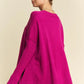 Vibrant fuchsia Davi & Dani ribbed side slit V-neck oversized knit sweater