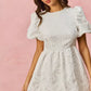 White floral jacquard puff-sleeve mini dress by SO ME