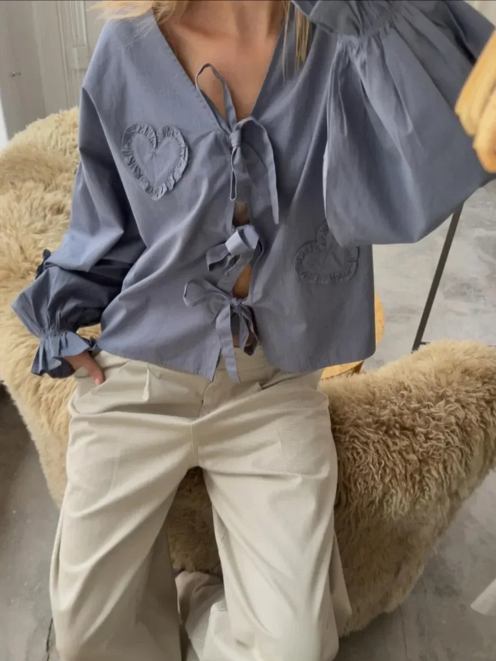 Tied Flounce Sleeve Blouse - DAVERRI FASHIONS