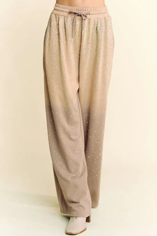 Davi & Dani Rhinestone Drawstring Wide Leg Pants Pants