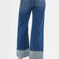 RISEN Full Size High Rise Crop Wide Straight Cuffed Jeans Plus Size - DAVERRI FASHIONS
