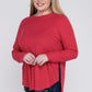 Plus Melange Baby Waffle Long Sleeve Top Plus Tops
