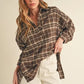 Aemi + Co Side Slit High-Low Plaid Long Sleeve Polo Shirt - DAVERRI FASHIONS