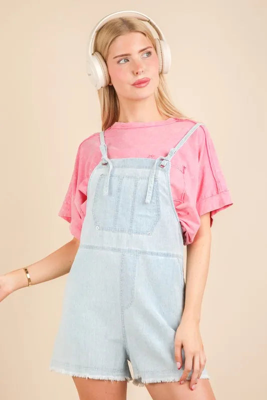 VERY J Mineral Washed Denim Casual Romper Rompers