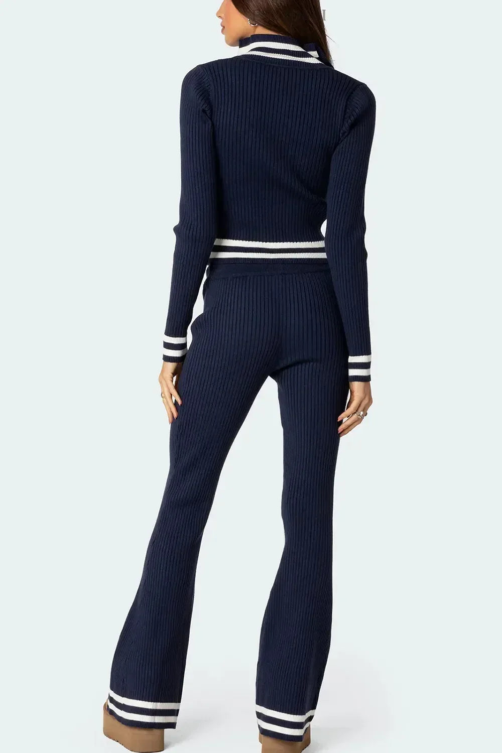 Zip Up Long Sleeve Top and Pants Set - DAVERRI FASHIONS