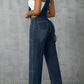 Zip Front Wide Strap Denim Overalls - DAVERRI FASHIONS