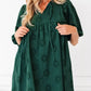 Embroidered Eyelet Pattern 3/4 Puffy Sleeve Swing Mini Dress - DAVERRI FASHIONS