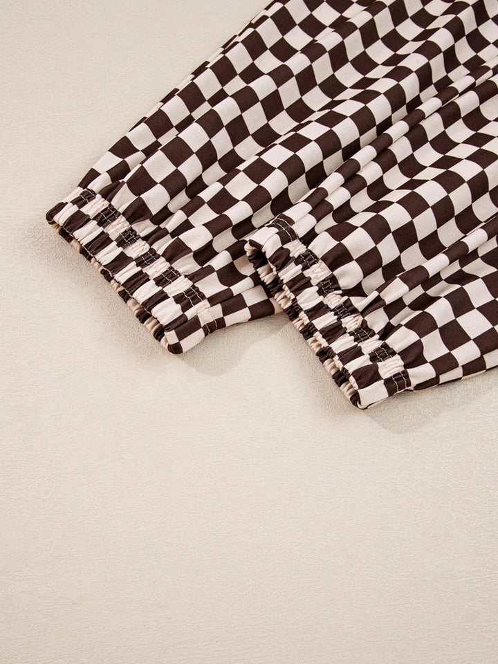 Checkered Drawstring Hoodie and Pants Set | Loungewear Sets Daverri Fashions