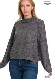 BLACK Zenana Brushed Melange Hacci Cropped Sweater | Daverri Fashions