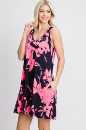 Heimish Full Size Floral V-Neck Tank Dress with Pockets Midi Dresses