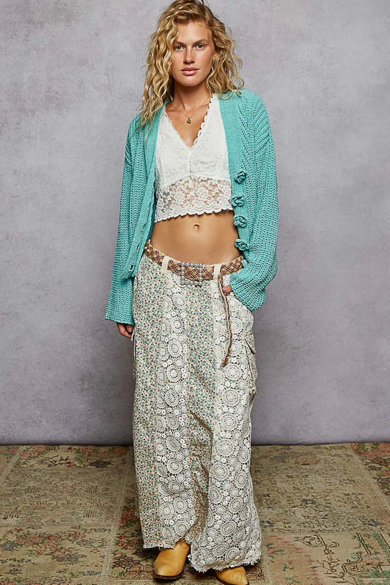 POL V-Neck Long Sleeve Cardigan with Exaggerated Buttons Cardigans