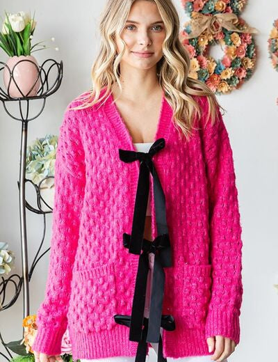 First Love Tie Closure Open Knit Cardigan Cardigans