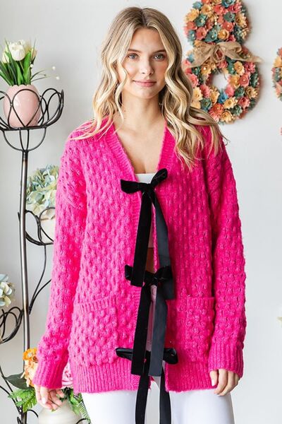 First Love Tie Closure Open Knit Cardigan Cardigans