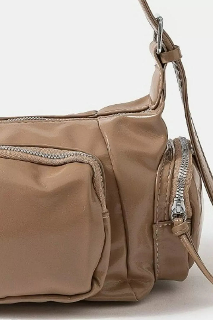 Fame Glossy Faux Leather Multi Pocket Hand Bag | Handbags Daverri Fashions