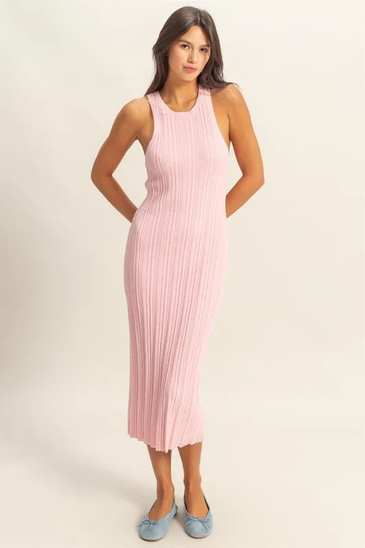 HYFVE Pink Round Neck Bodycon Ribbed Knit Dress Tank Dresses