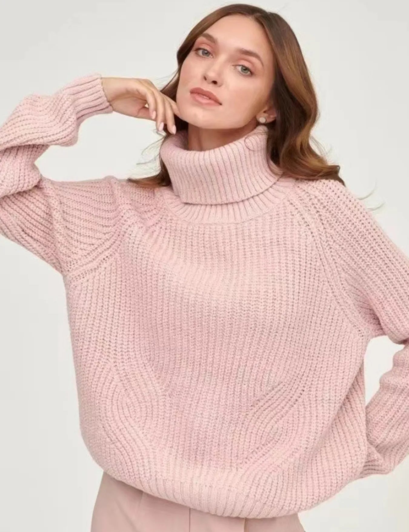 Pink Turtleneck Long Sleeve Sweater | Sweaters Daverri Fashions