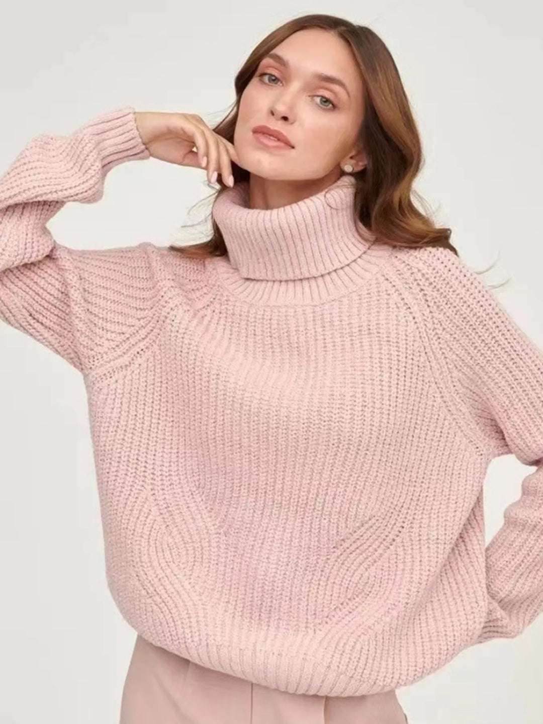 Pink Turtleneck Long Sleeve Sweater | Sweaters Daverri Fashions