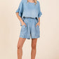 Mittoshop Washed Chambray Elastic Waist Easy Fit Shorts Shorts