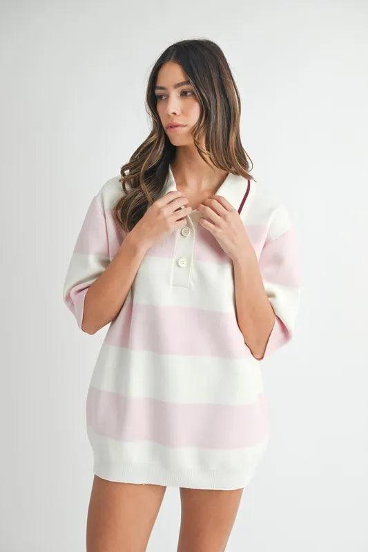 MABLE Oversized Stripe Polo Collar Sweater Sweaters
