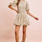 BiBi Floral Bow Tie Attachable Puff Sleeves Dress, cream mini with embroidery