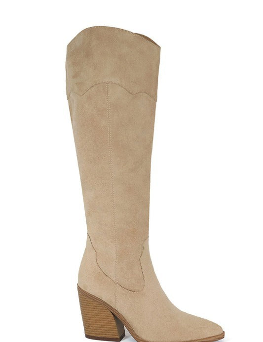 BEIGE HIGH POINTED BOOTS FOR WOMEN WITH HEEL | Boots Daverri Fashions