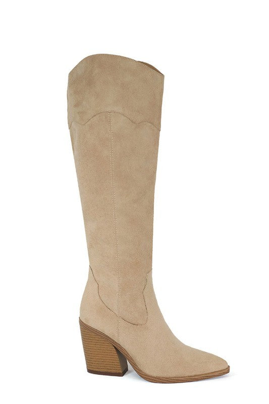 BEIGE HIGH POINTED BOOTS FOR WOMEN WITH HEEL | Boots Daverri Fashions
