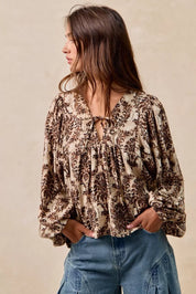 BiBi Printed Woven Front Tied Blouse with Baloon Sleeve | Blouses Daverri Fashions