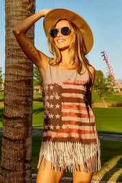 BiBi American Flag Print Knit Sleeveless Top | Tank Tops Daverri Fashions