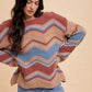 Annie Wear Multi Color Zig-Zag Round Neck Sweater - DAVERRI FASHIONS
