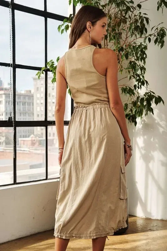 ADORA Drawstring Sleeveless Washed Dress - DAVERRI FASHIONS